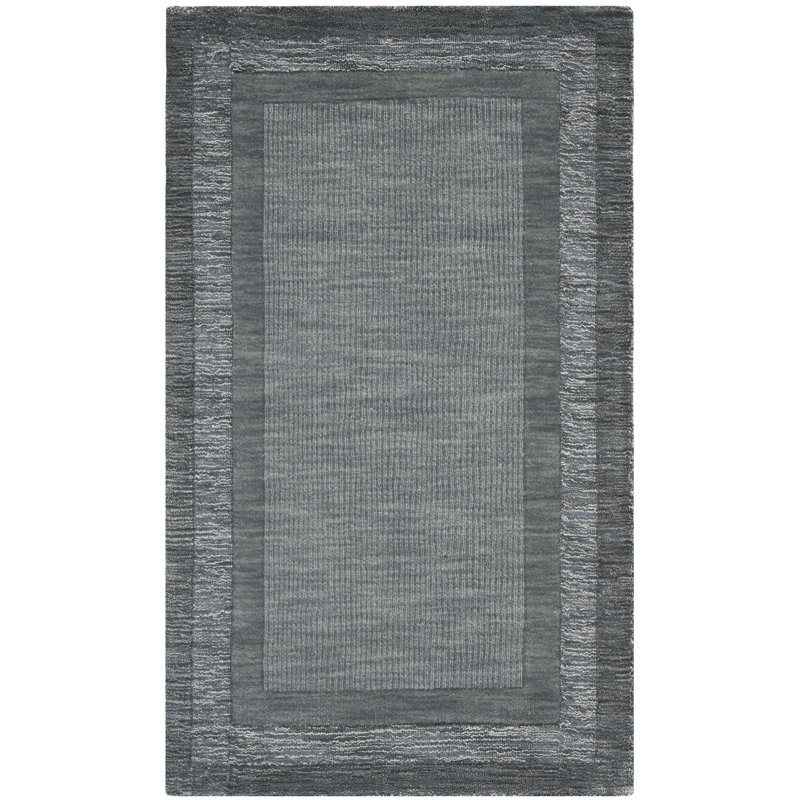 Highland Dunes Frederica Handmade Hand Hooked Wool Charcoal/Blue Rug